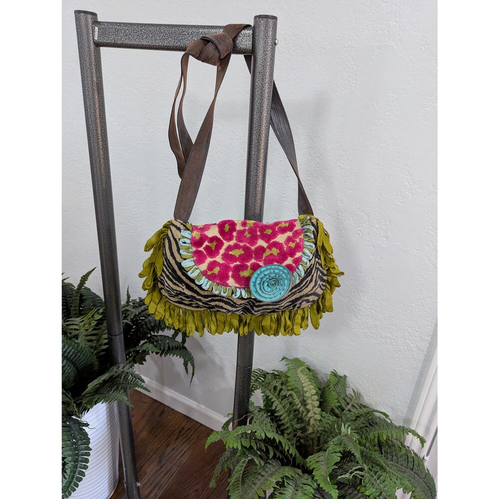 Boho Hippy Tapestry Leopard turquoise multicolor Bag Purse Long Straps